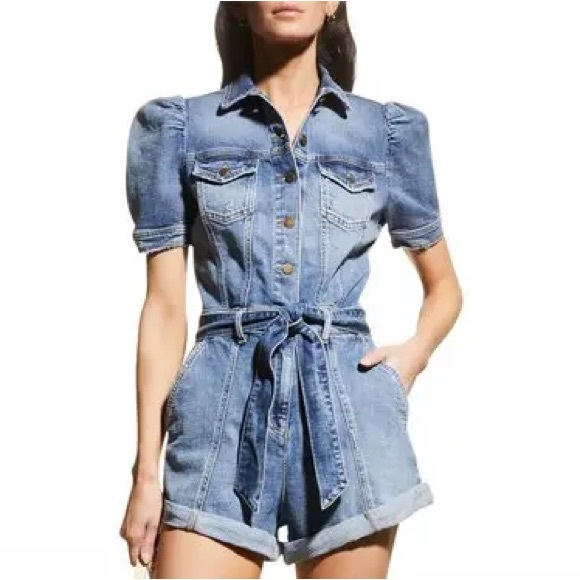 Retrofete Pants - RETROFETE PHEOBE DENIM PUFF SLEEVE ROMPER XS